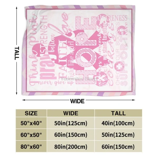 A Soft Throw Fleece Blanket with measurements.