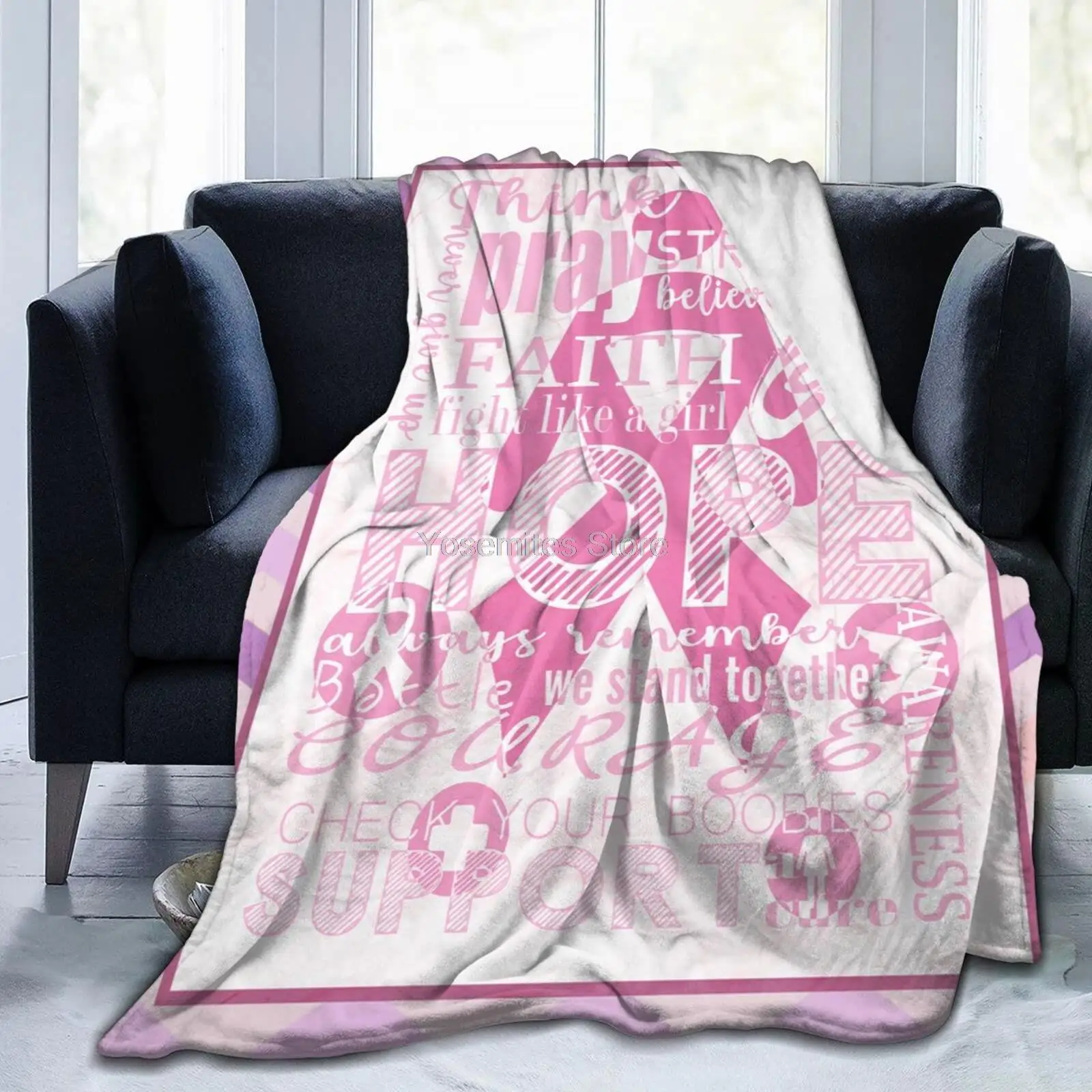 A Soft Throw Fleece Blanket with the word hope on it.