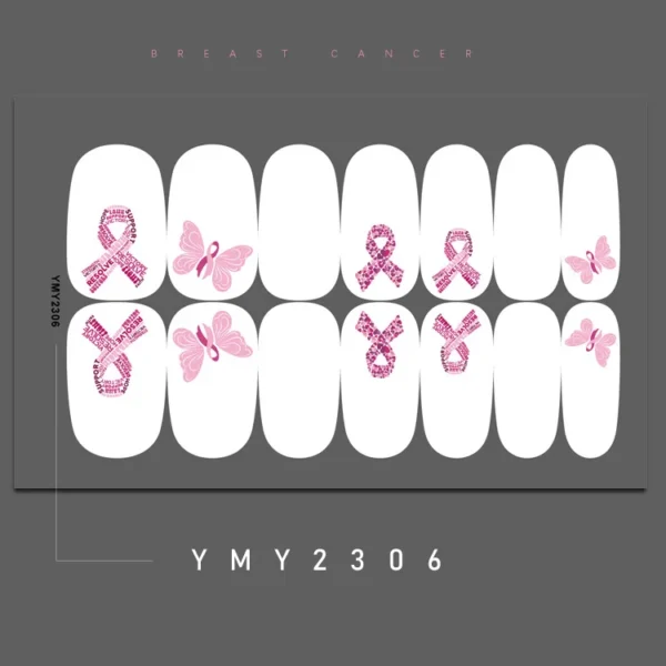 Breast Cancer Series Nail Art with pink ribbons.