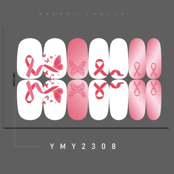 Breast Cancer Series Nail Art on a white background.