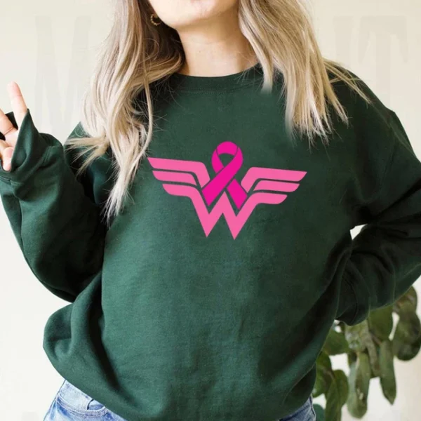 A woman wearing a Superhero Sweatshirt.