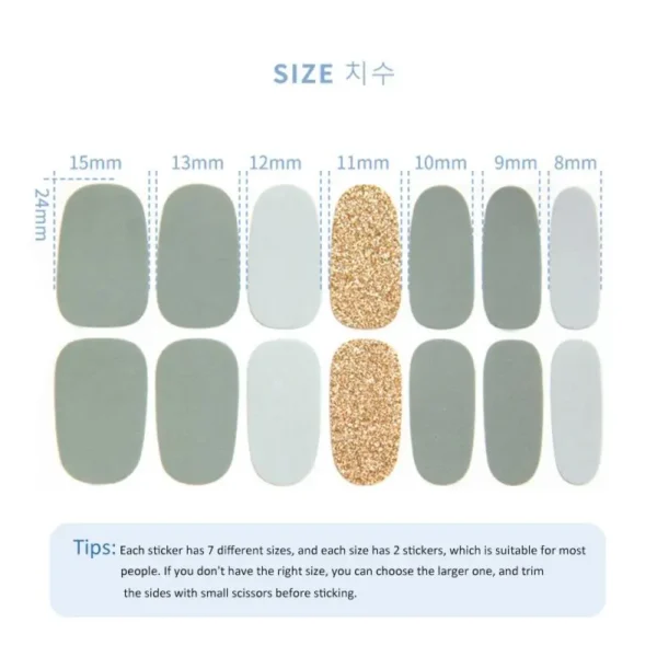 A diagram showing the different sizes of Breast Cancer Series Nail Art.