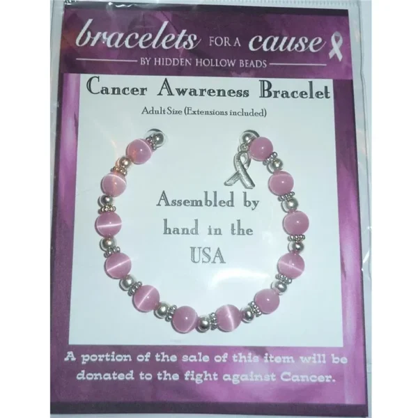 A Pink Ribbon Beaded Bracelet in a package.