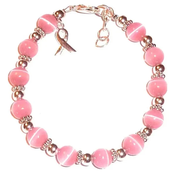 Sentence with the product name: A Pink Ribbon Beaded Bracelet.