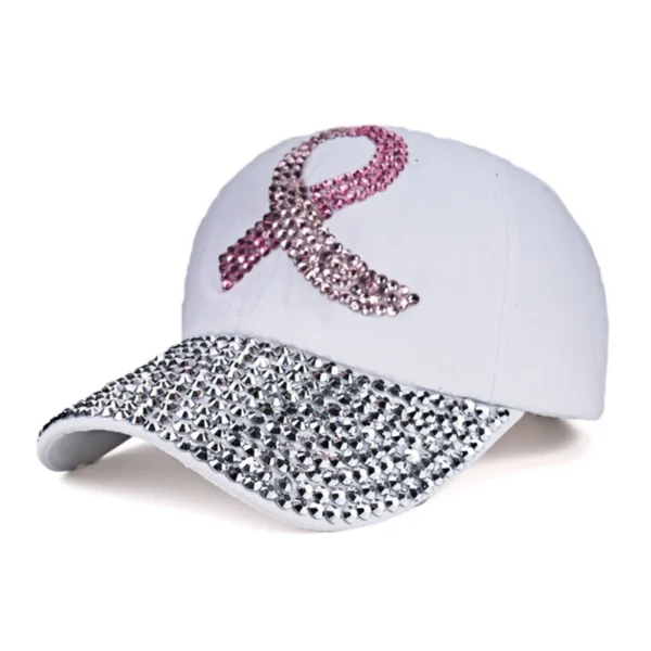 A white Bling Baseball Hat with pink swarovski crystals.