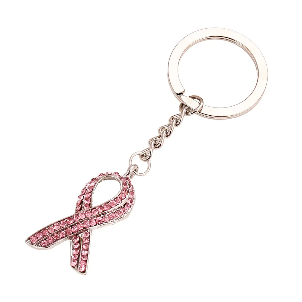 A pink ribbon Crystal Rhinestone Key Chain.