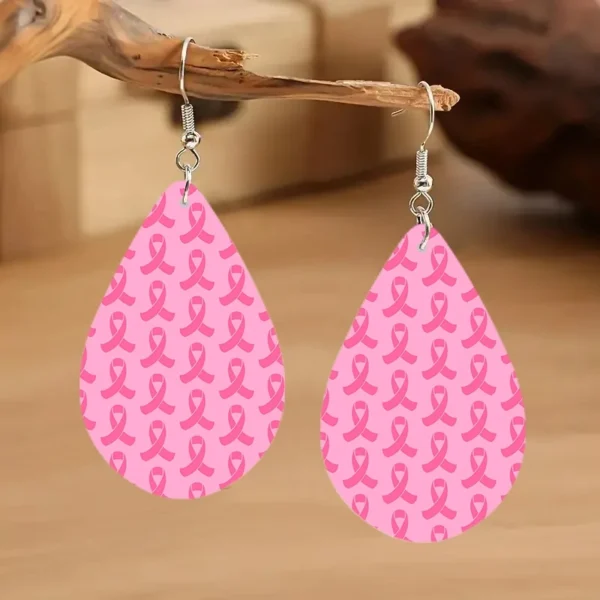 Pink ribbon water drop earrings.