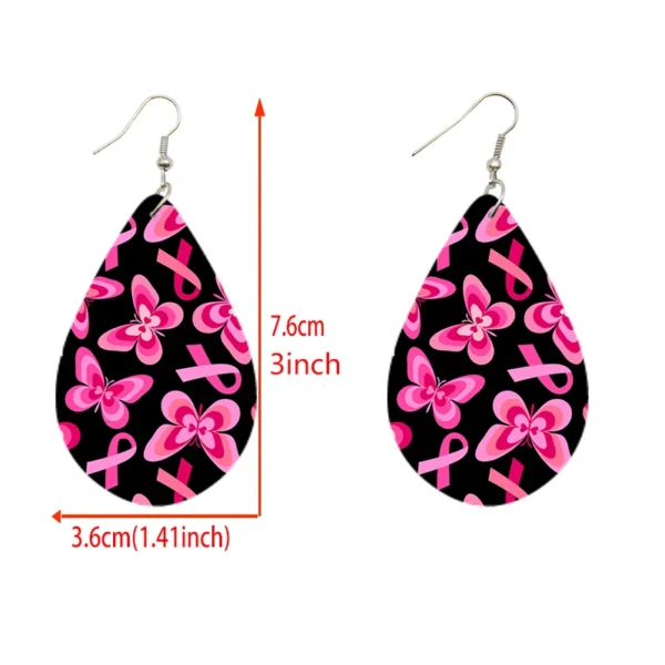 A pair of Water Drop Earrings with pink flowers and ribbons.