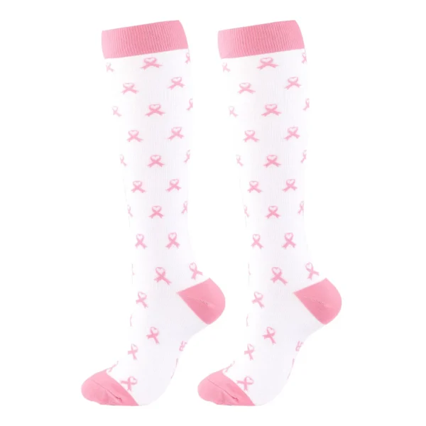 A pair of pink and white Unisex Socks.